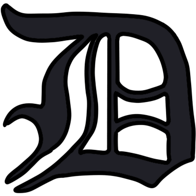 A black capital 'D' in a Gothic font